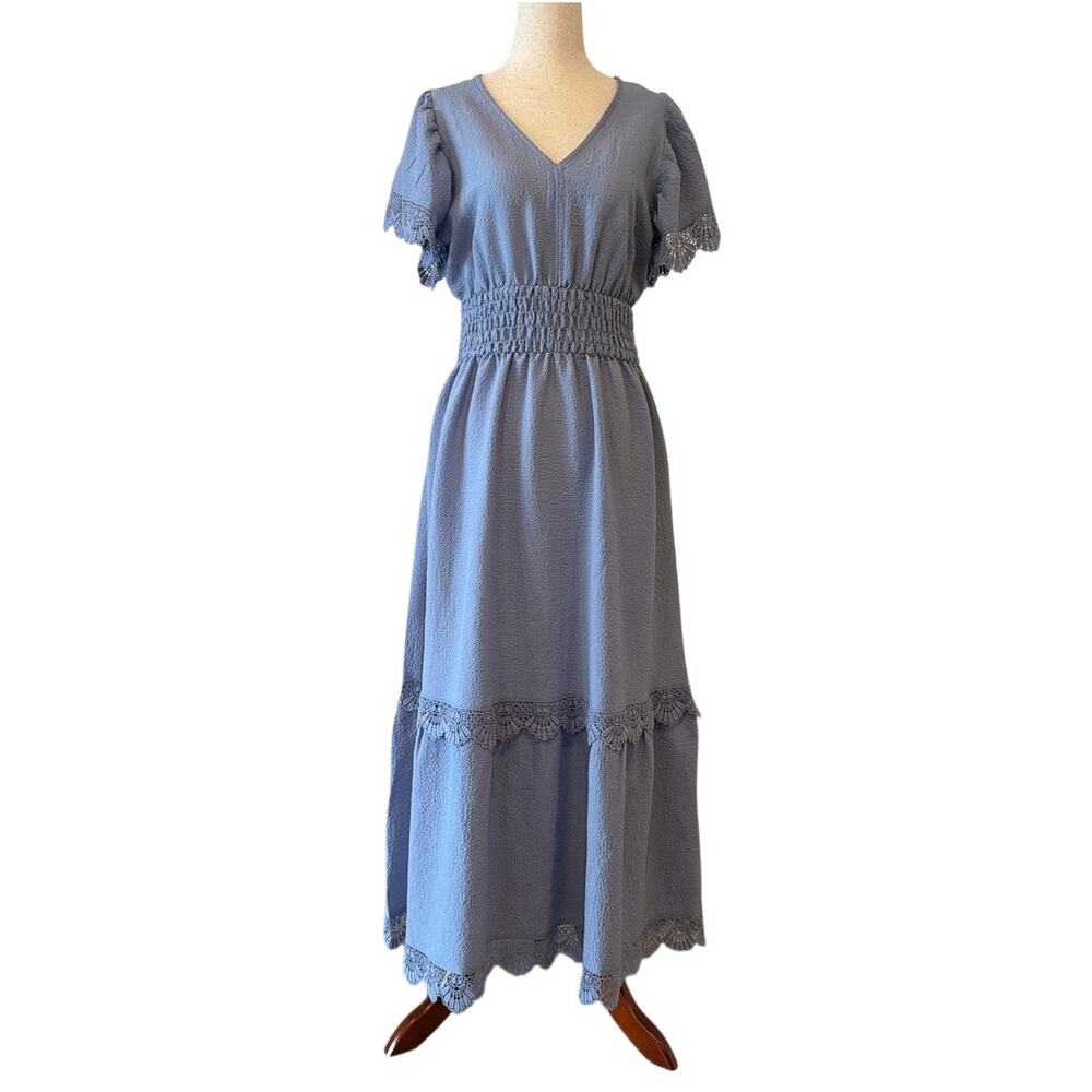 NWOT Bobeau Smocked Waist Maxi Dress, Blue, Women’s Size Small